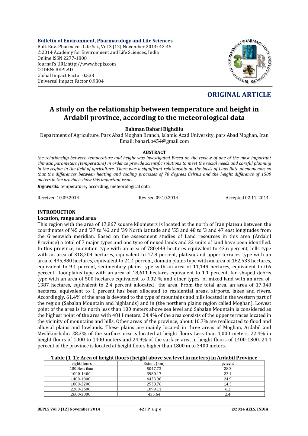 ORIGINAL ARTICLE a Study on the Relationship Between Temperature