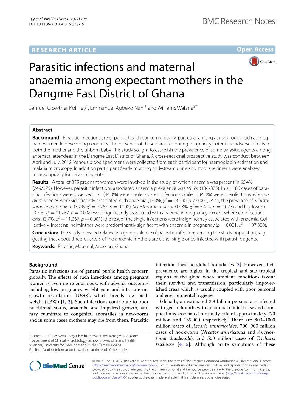 Parasitic Infections and Maternal Anaemia Among Expectant Mothers