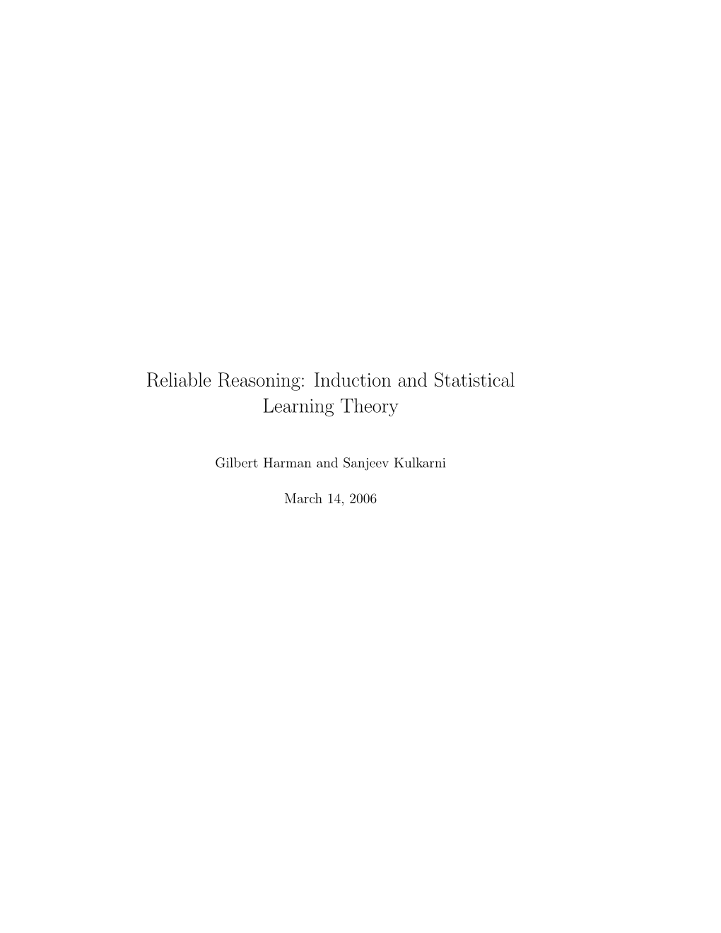 Reliable Reasoning: Induction and Statistical Learning Theory