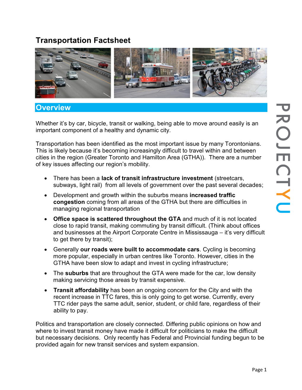 Transportation Factsheet Overview