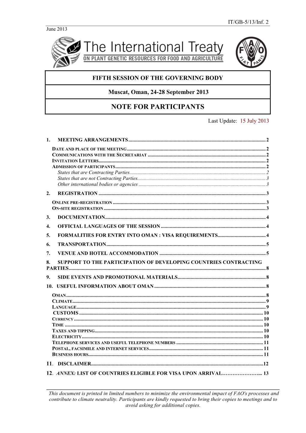 Draft Provisonal Agenda and Time-Table