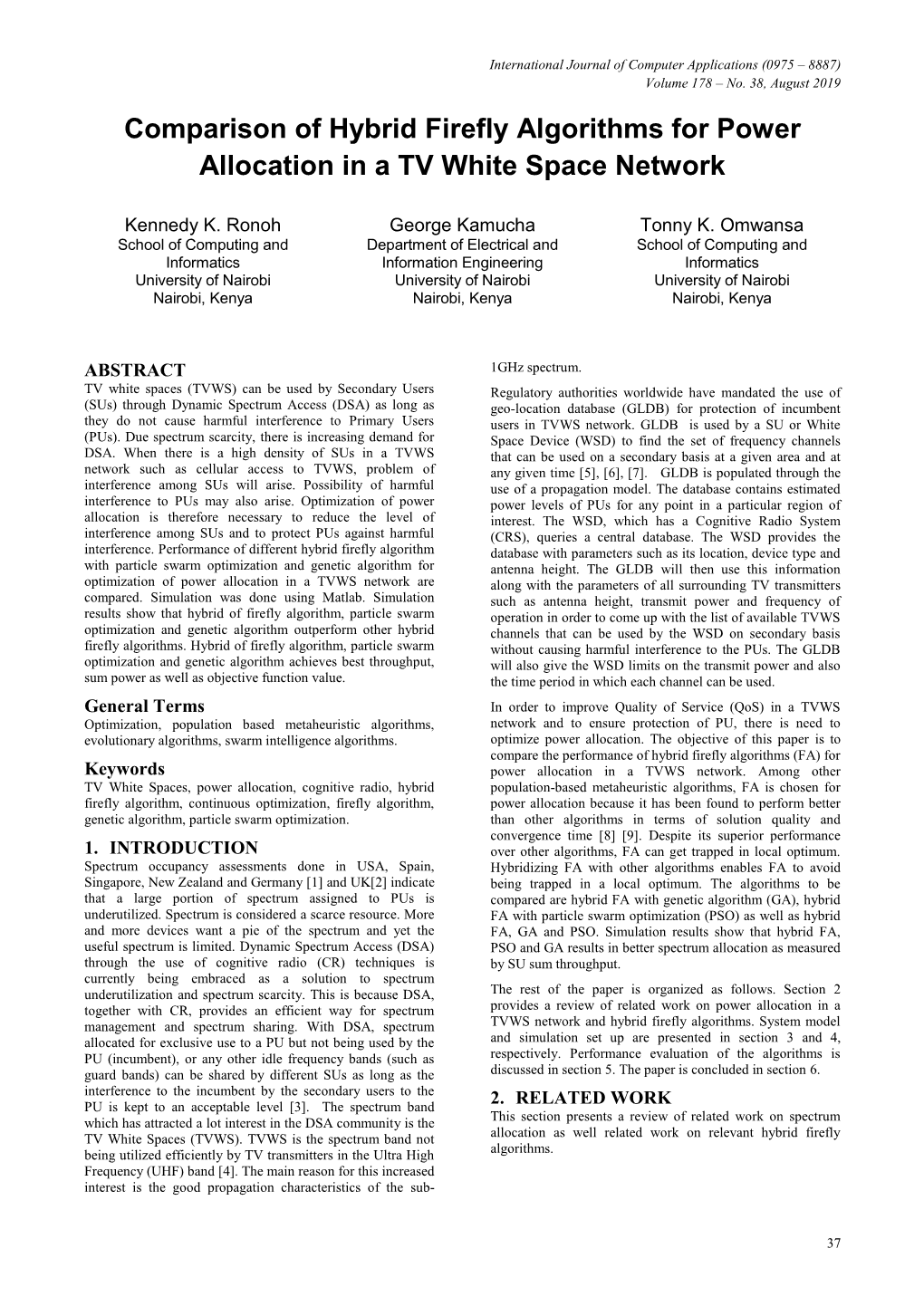 Comparison of Hybrid Firefly Algorithms for Power Allocation in a TV White Space Network