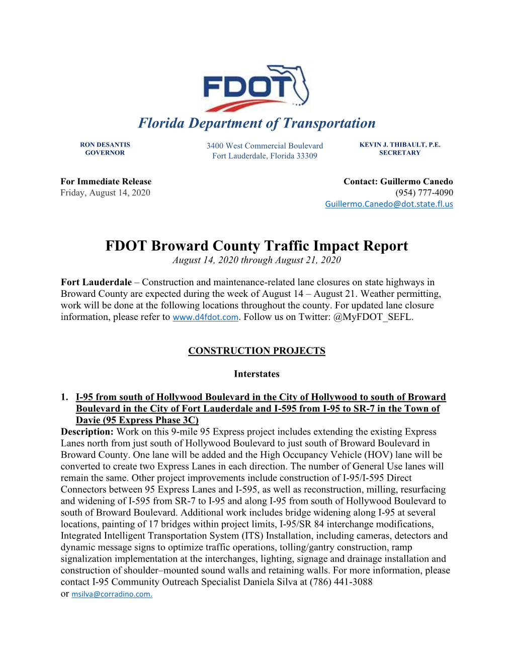 Florida Department of Transportation FDOT Broward County Traffic