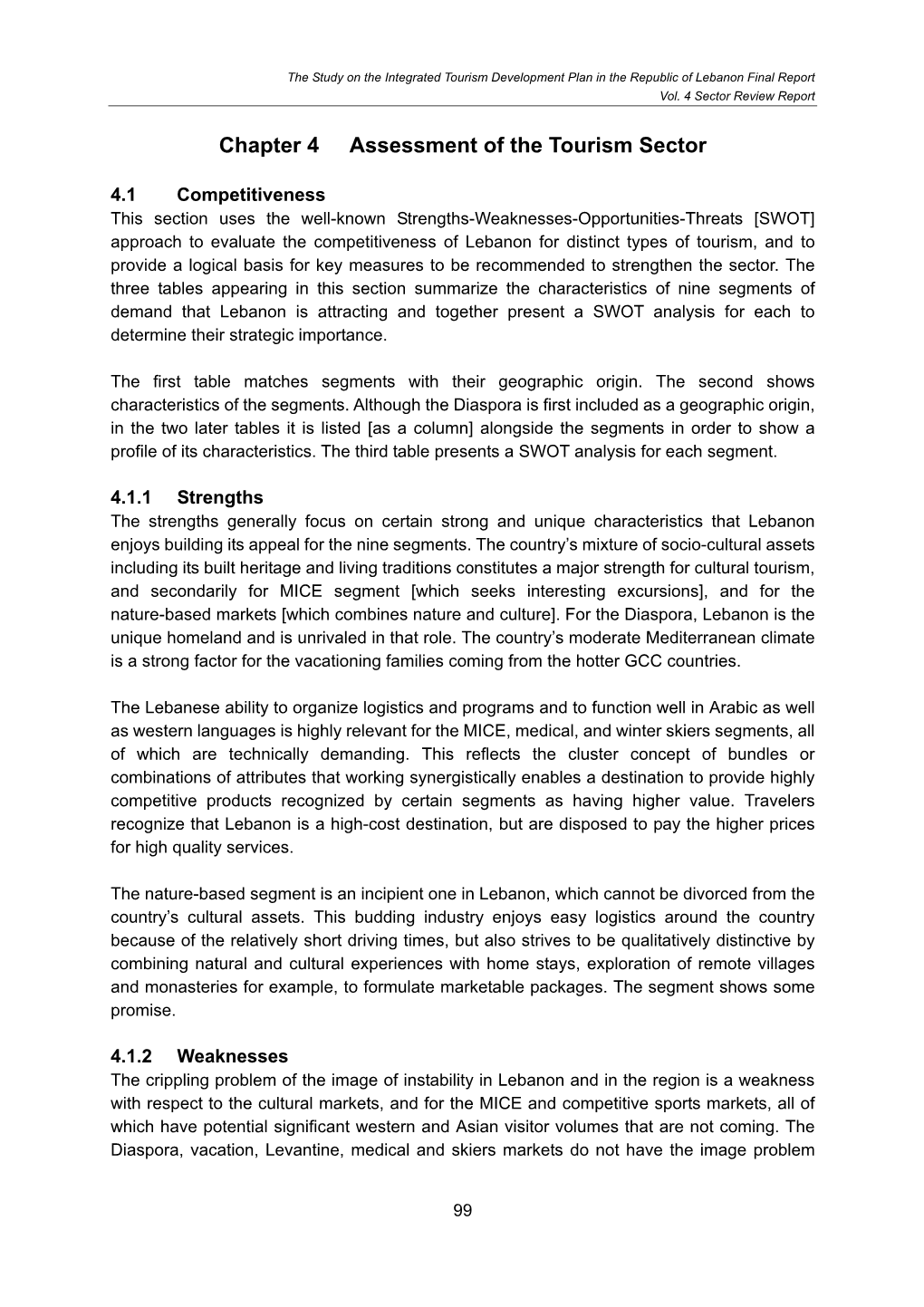 Chapter 4 Assessment of the Tourism Sector