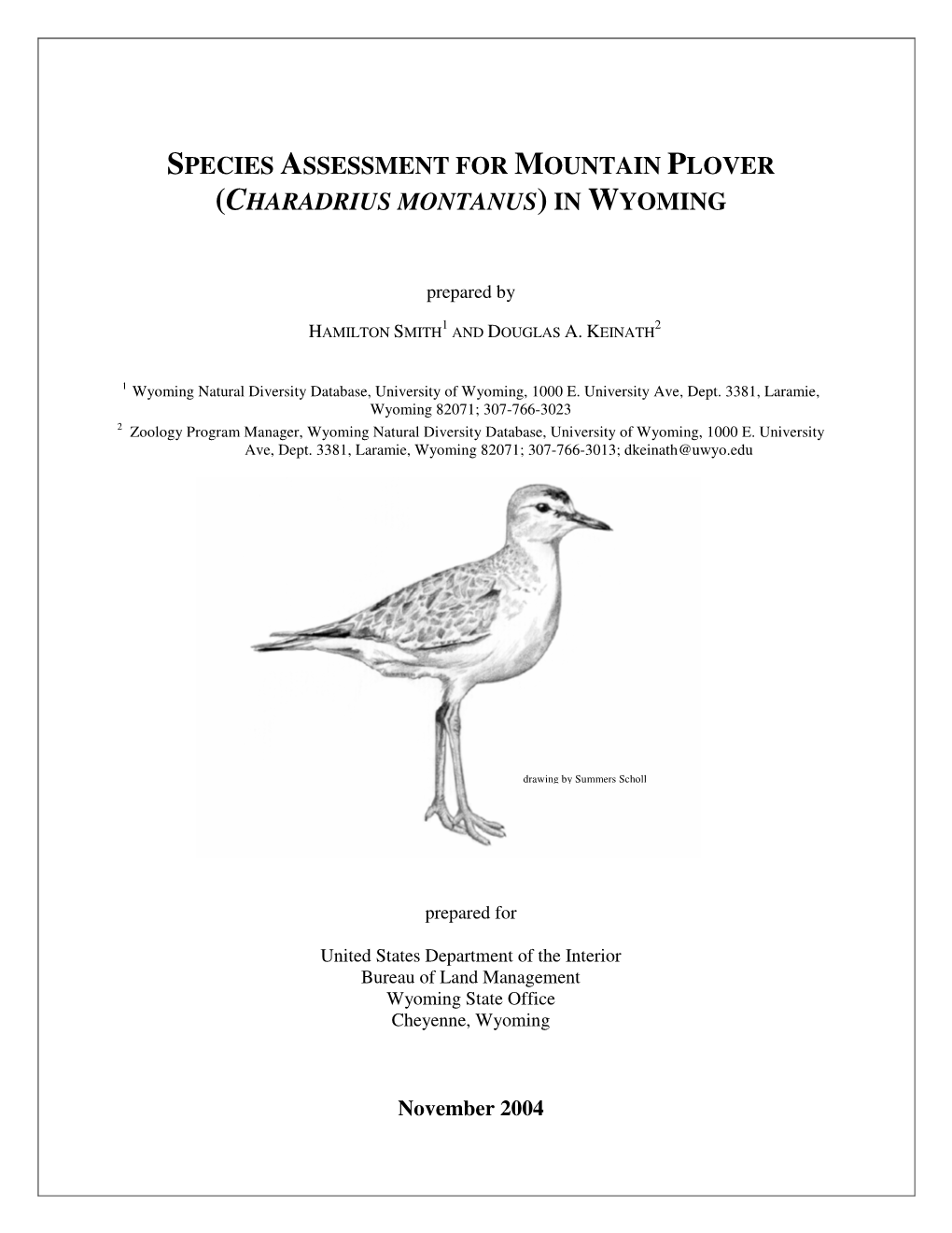 Species Assessment for Mountain Plover (Charadrius Montanus)