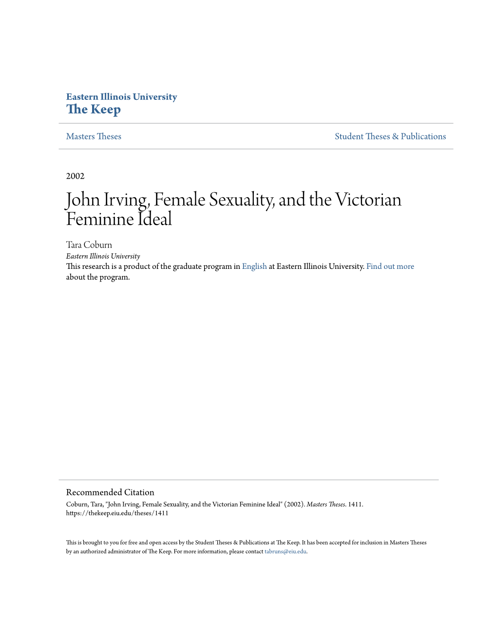 John Irving, Female Sexuality, and the Victorian Feminine Ideal