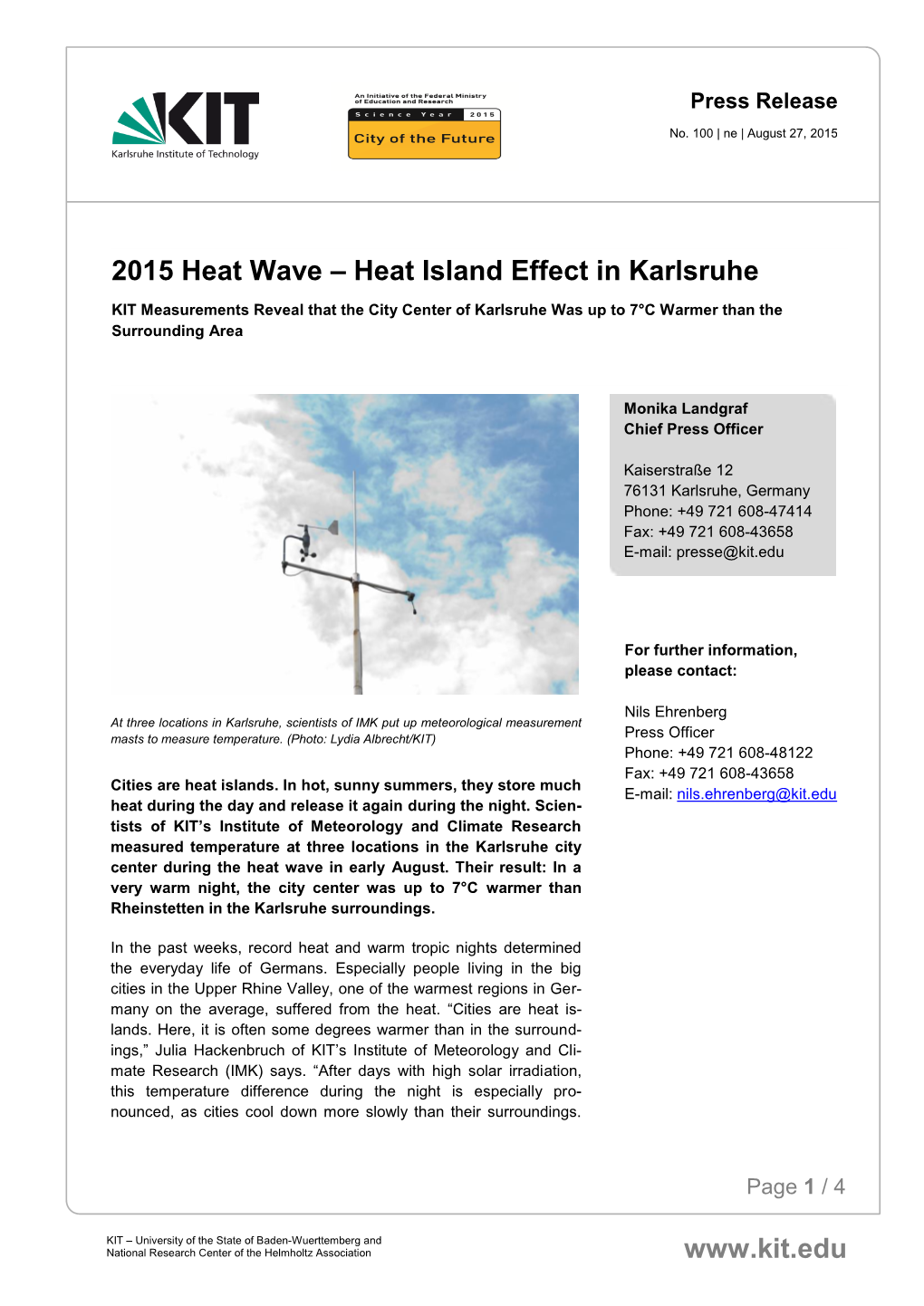 2015 Heat Wave – Heat Island Effect in Karlsruhe