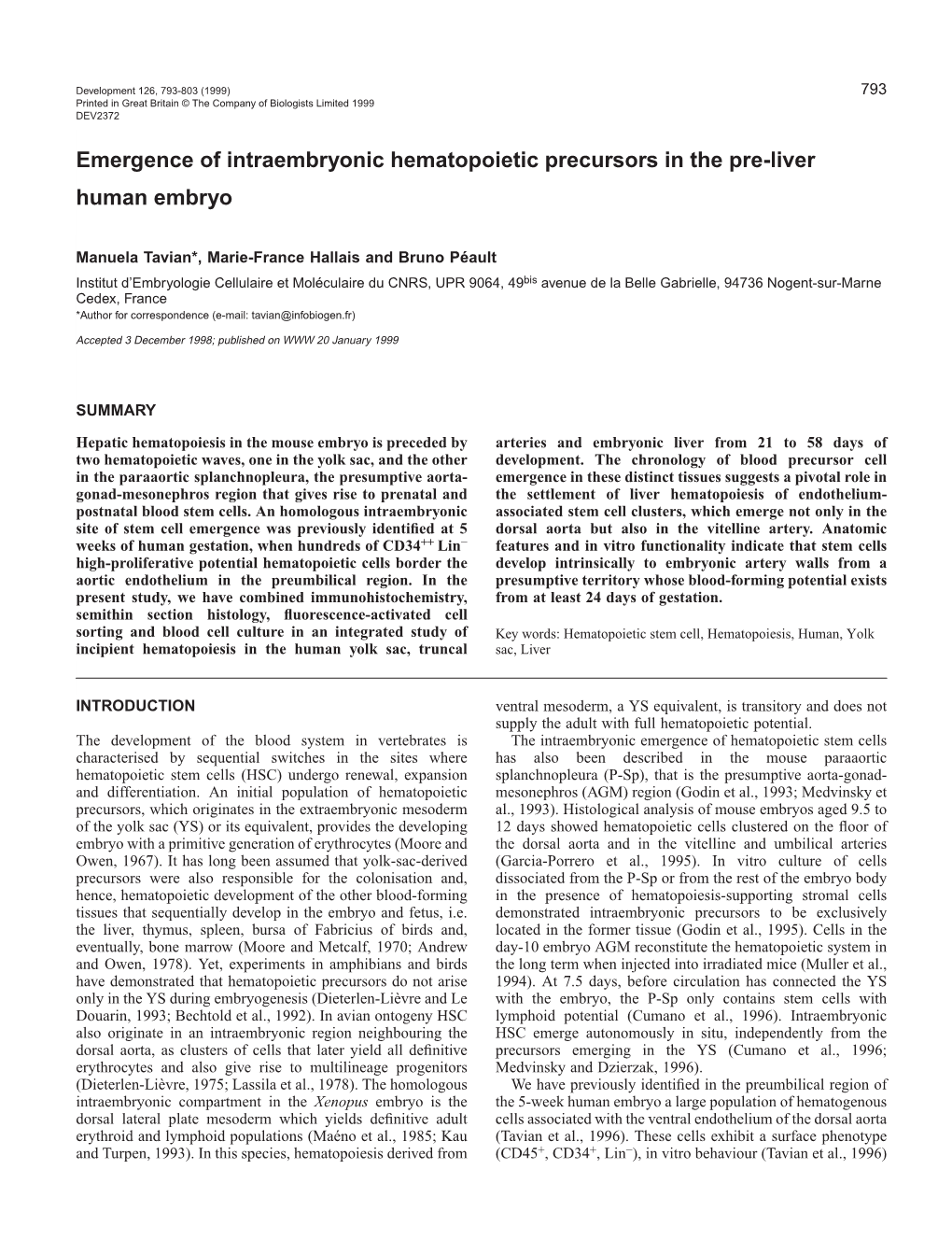 Human Intraembryonic Hematopoiesis 795 Incubated for 20 Minutes with FITC-Anti-CD34 Mab on Ice