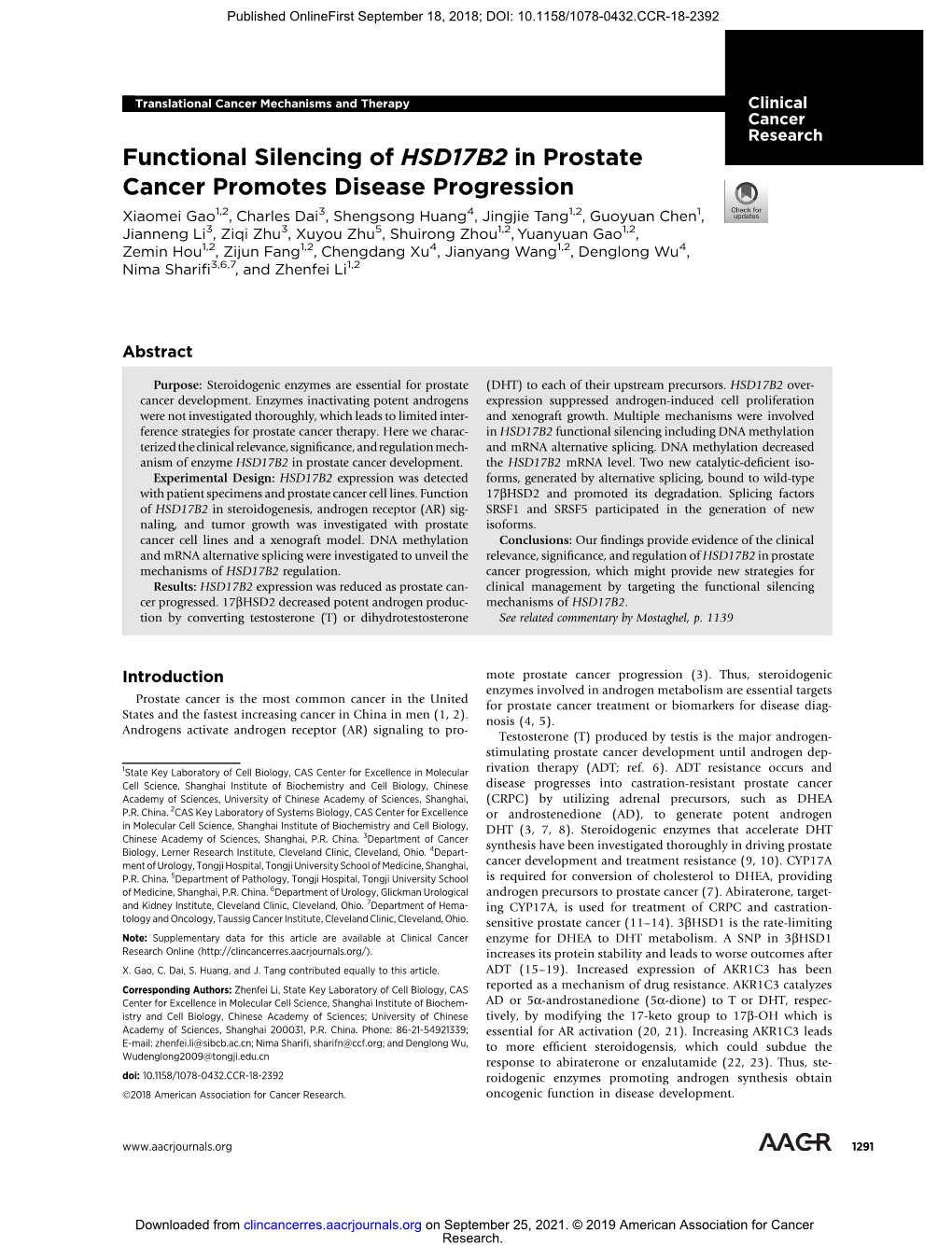 Functional Silencing of HSD17B2 in Prostate Cancer Promotes Disease Progression