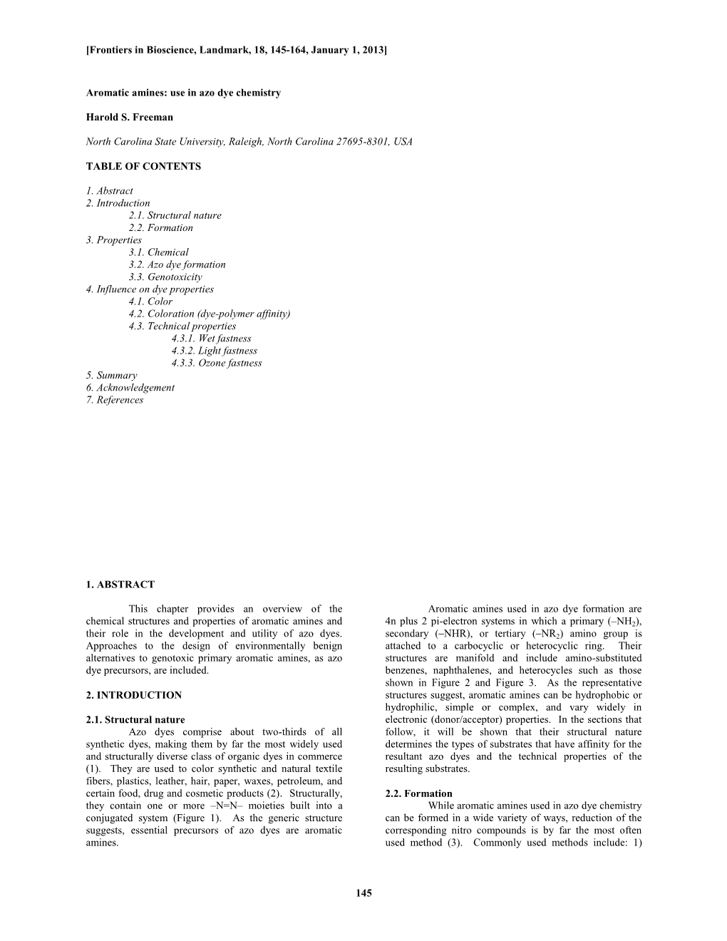 145 Aromatic Amines: Use in Azo Dye Chemistry Harold S. Freema