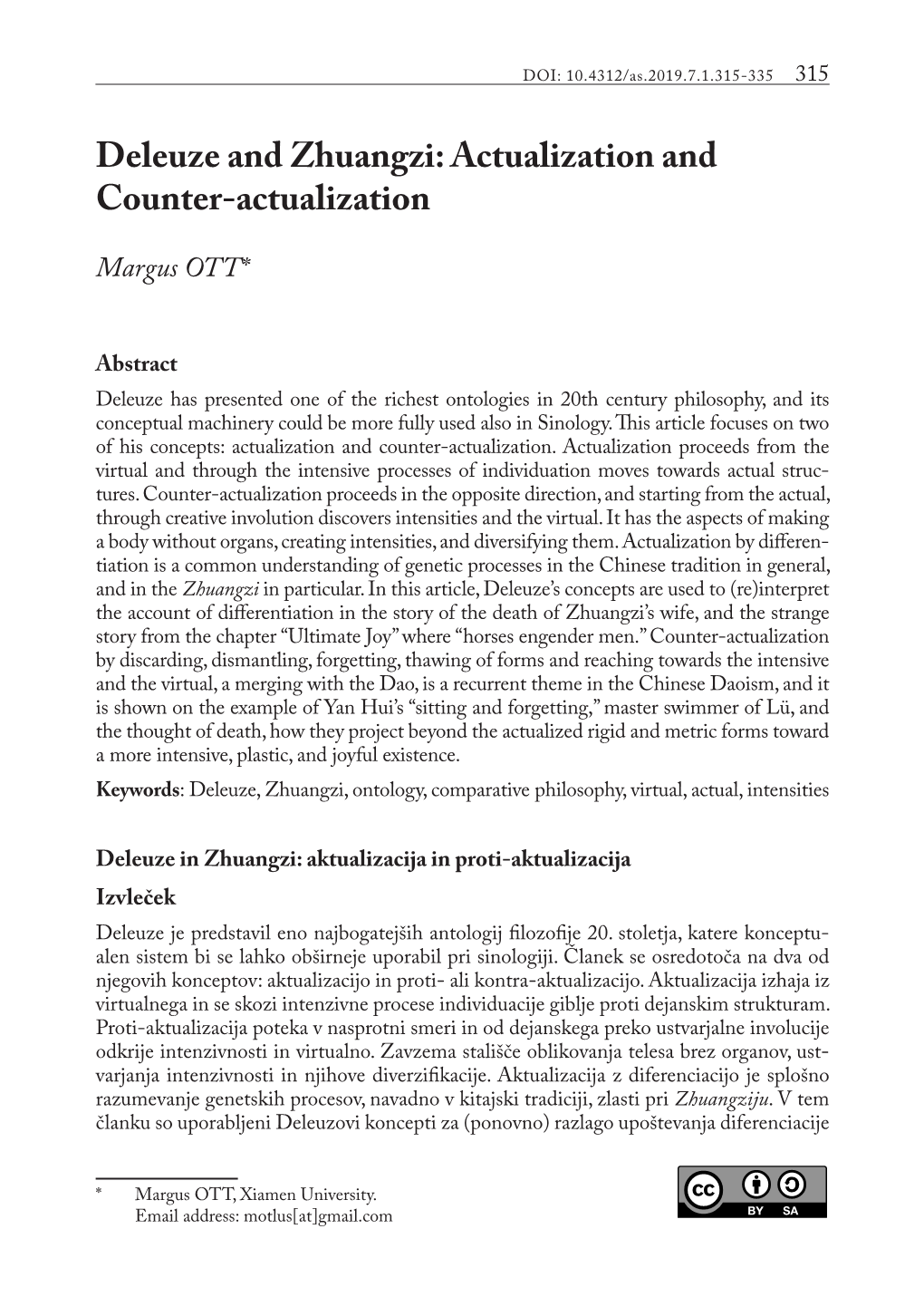 Deleuze and Zhuangzi: Actualization and Counter-Actualization