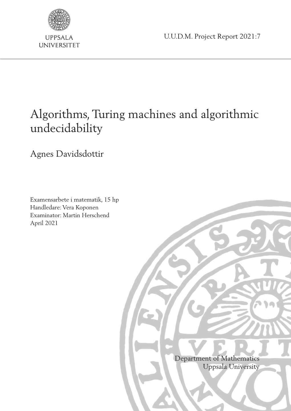 Algorithms, Turing Machines and Algorithmic Undecidability