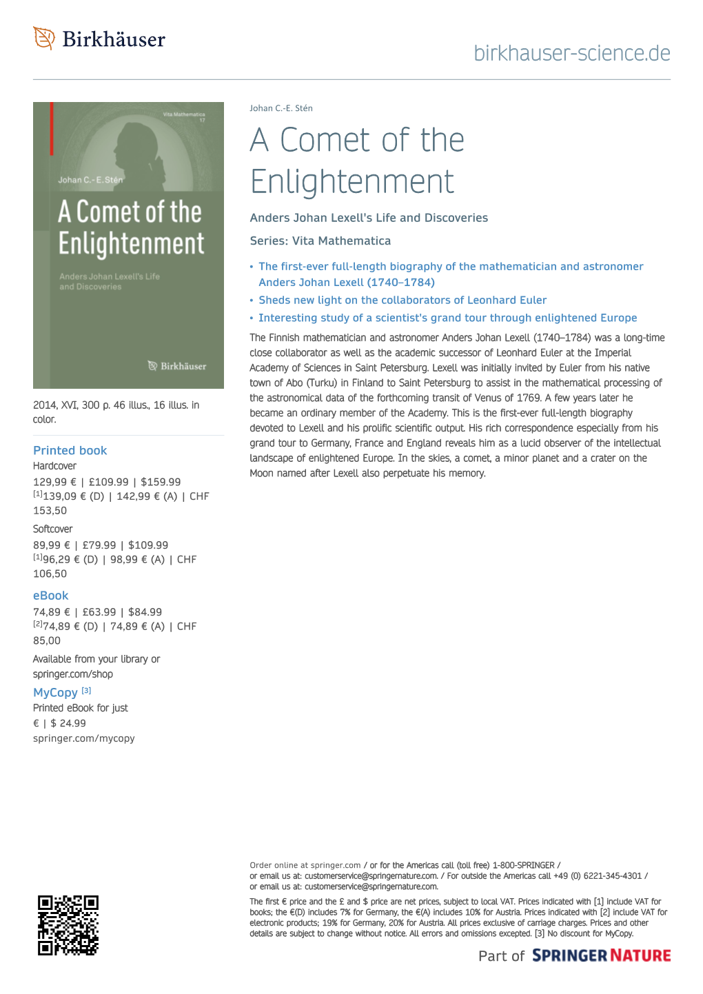 A Comet of the Enlightenment Anders Johan Lexell's Life and Discoveries Series: Vita Mathematica