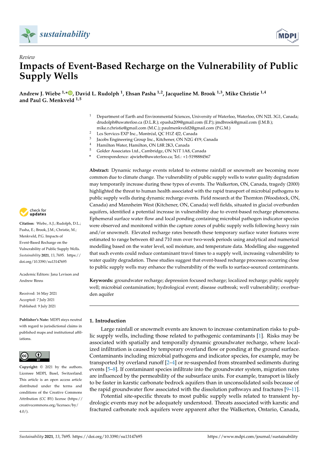 Impacts of Event-Based Recharge on the Vulnerability of Public Supply Wells
