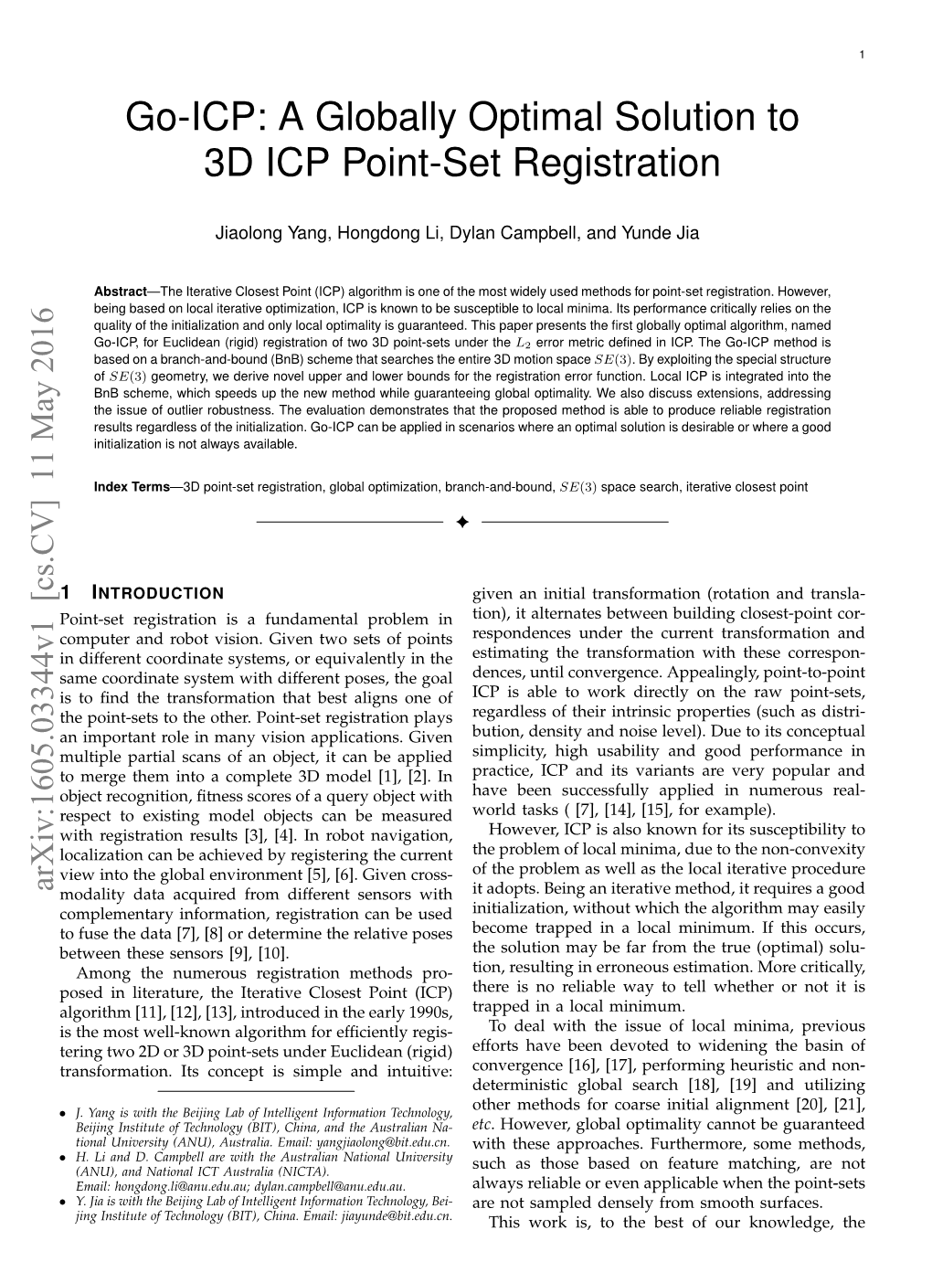 A Globally Optimal Solution to 3D ICP Point-Set Registration