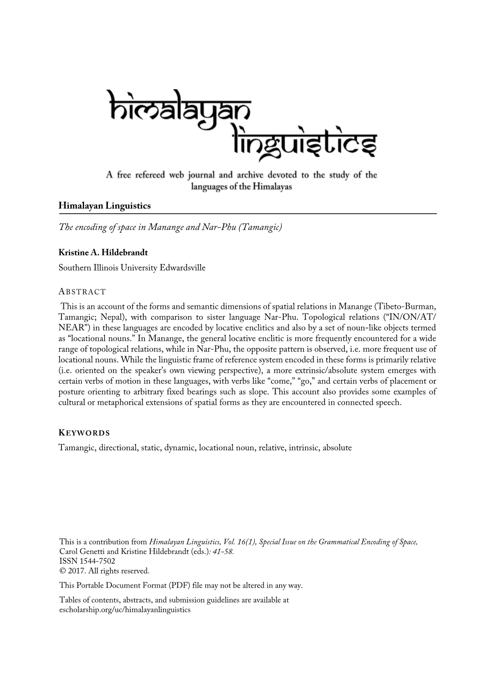 Himalayan Linguistics the Encoding Of