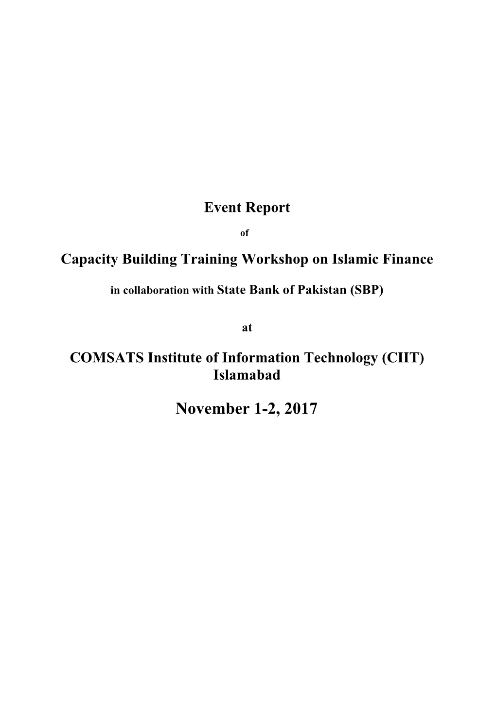 Capacity Building Training Workshop on Islamic Finance