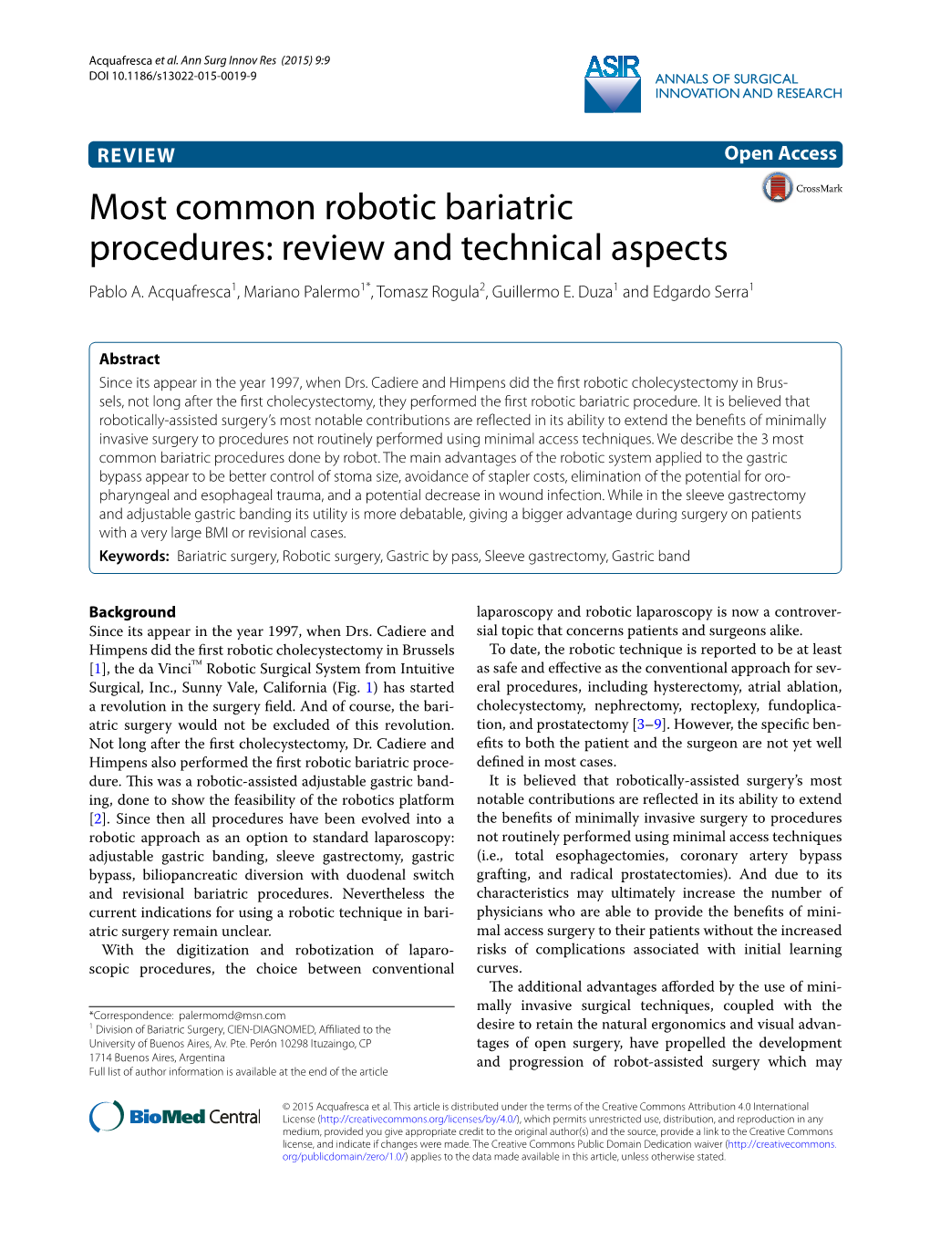 Most Common Robotic Bariatric Procedures: Review and Technical Aspects Pablo A