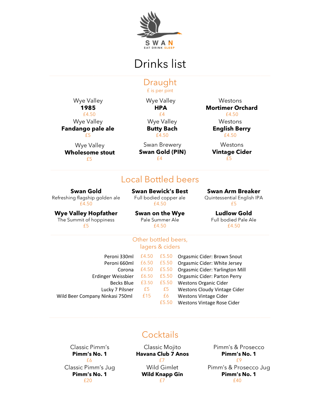 Drinks List ______Draught £ Is Per Pint