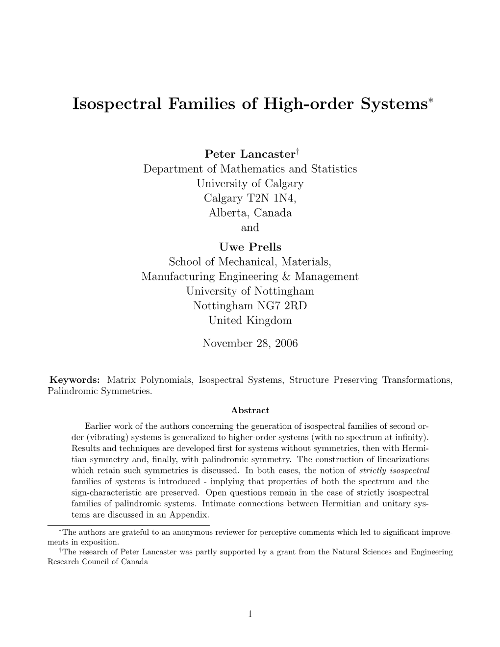 Isospectral Families of High-Order Systems∗