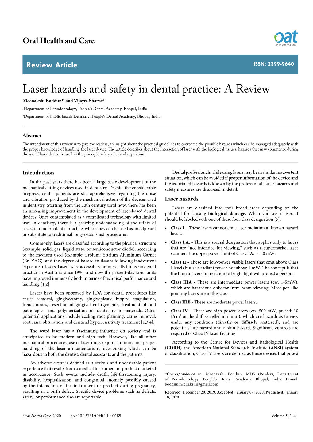 Laser Hazards and Safety in Dental Practice