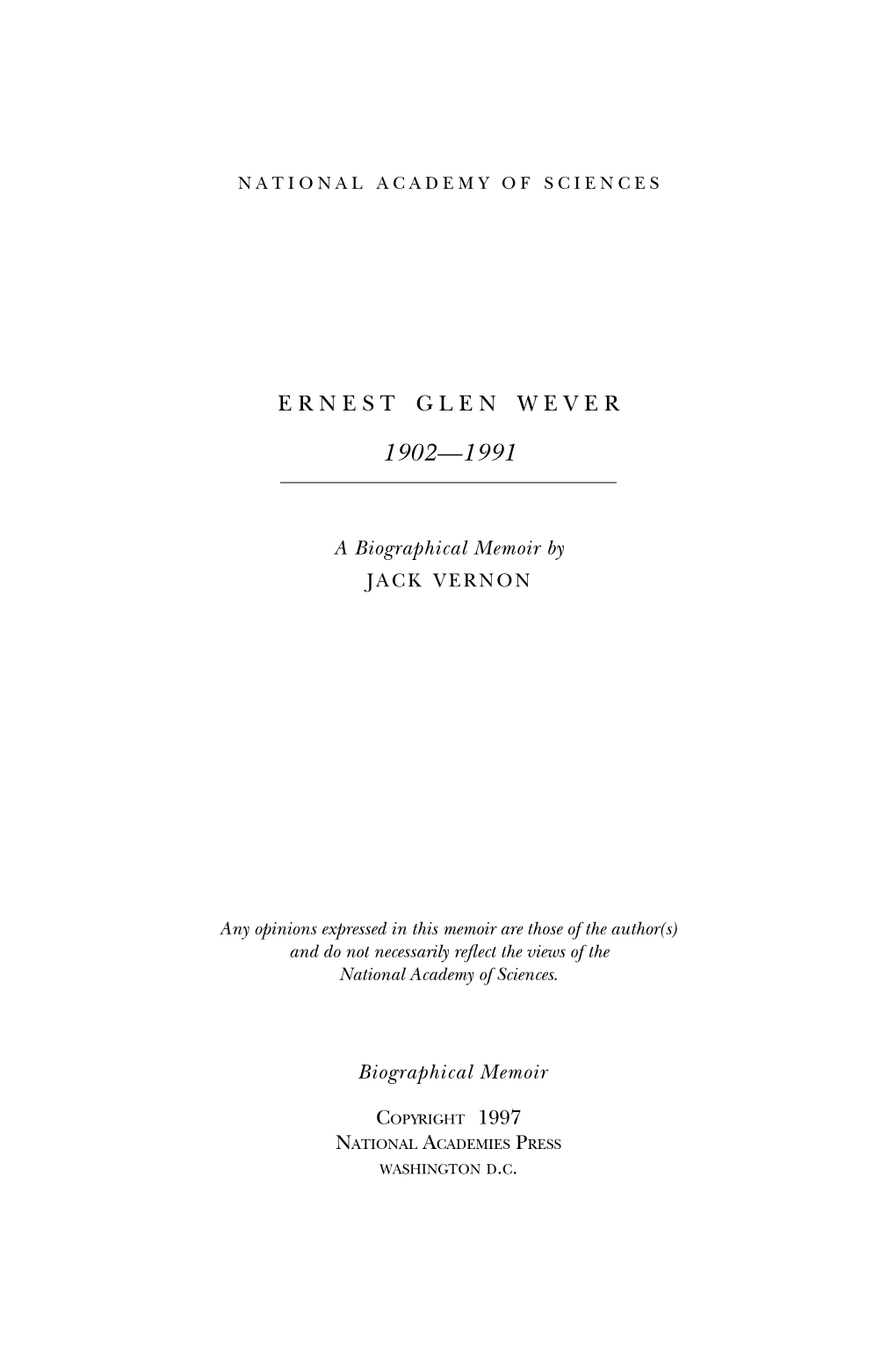 Ernest Glen Wever Biographical Memoir