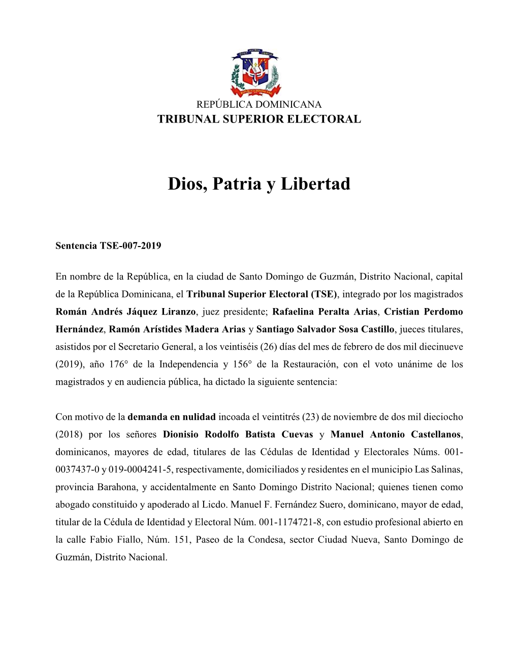 Cert. Sentencia TSE-007-2019.Pdf