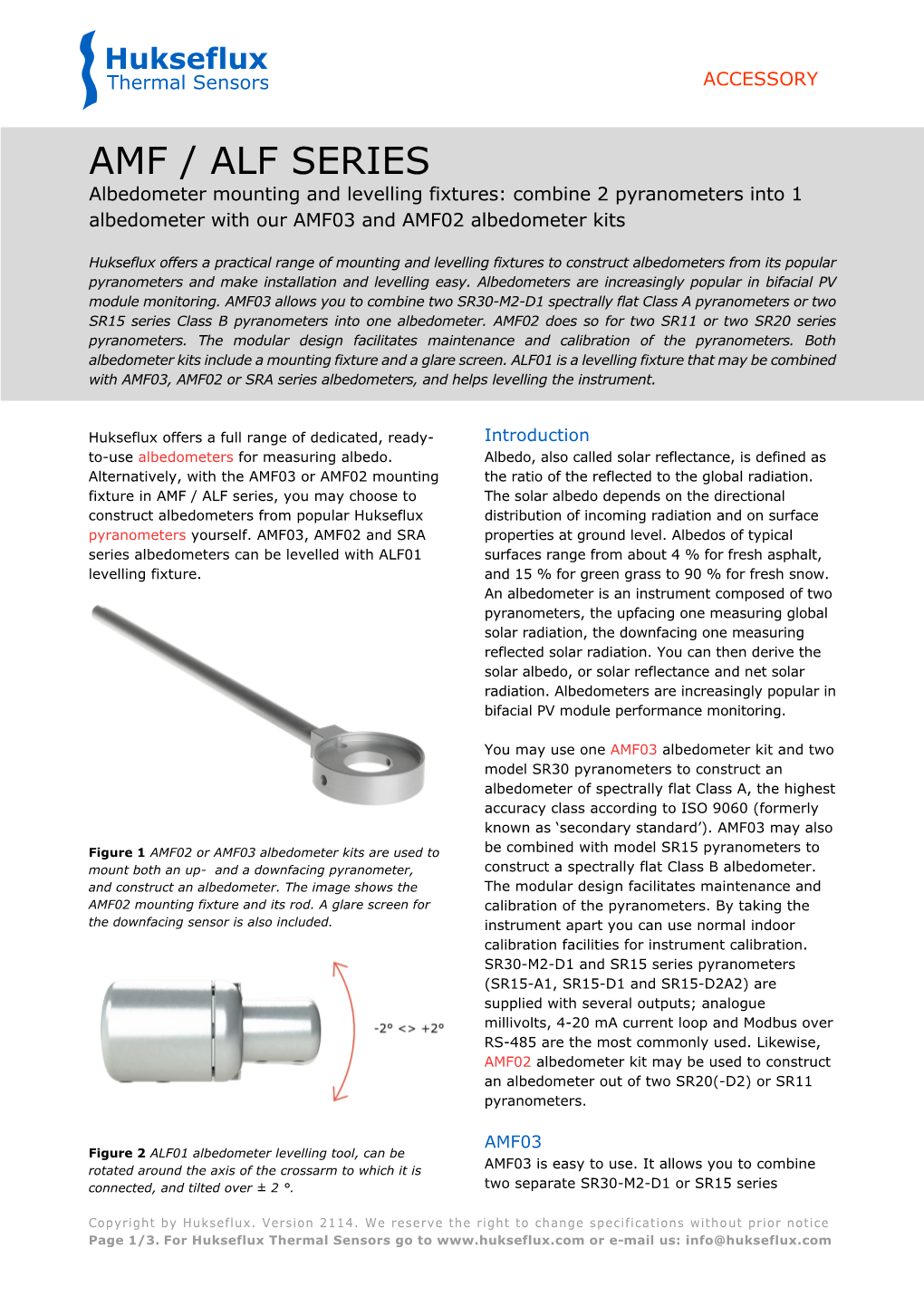 AMF / ALF SERIES Albedometer Mounting and Levelling Fixtures: Combine 2 Pyranometers Into 1 Albedometer with Our AMF03 and AMF02 Albedometer Kits