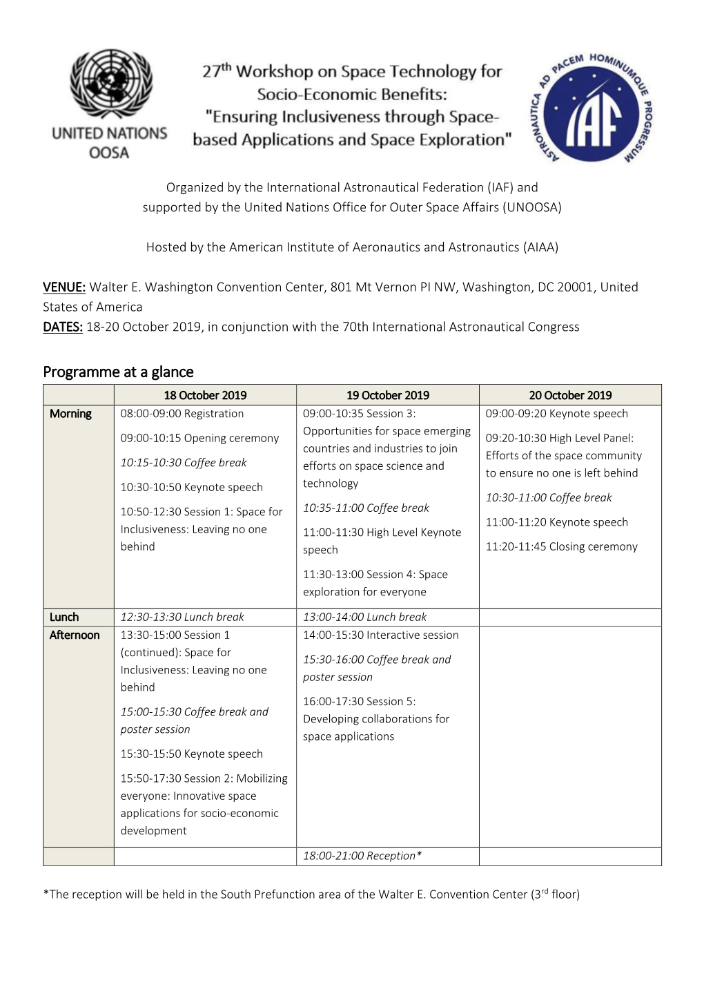 Organized by the International Astronautical Federation (IAF) and Supported by the United Nations Office for Outer Space Affairs (UNOOSA)