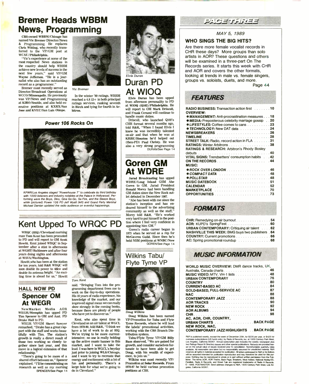 News, Programming : MAY5, 1989 CBS -Owned WBBM /Chicago Has Named Vic Bremer Director/News WHO SINGS the BIG HITS? & Programming