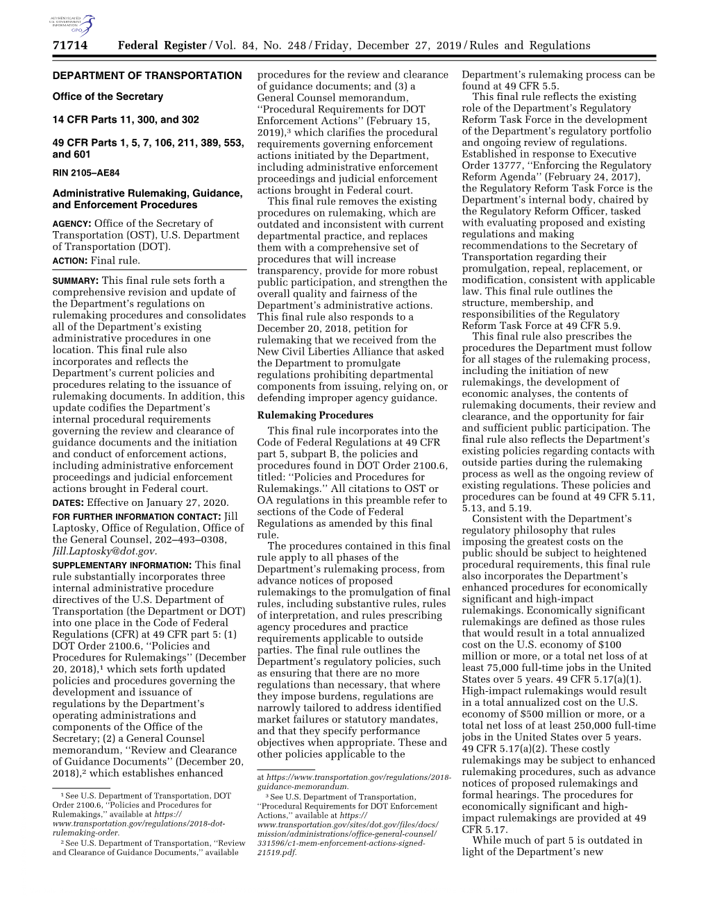 Federal Register/Vol. 84, No. 248/Friday, December 27, 2019