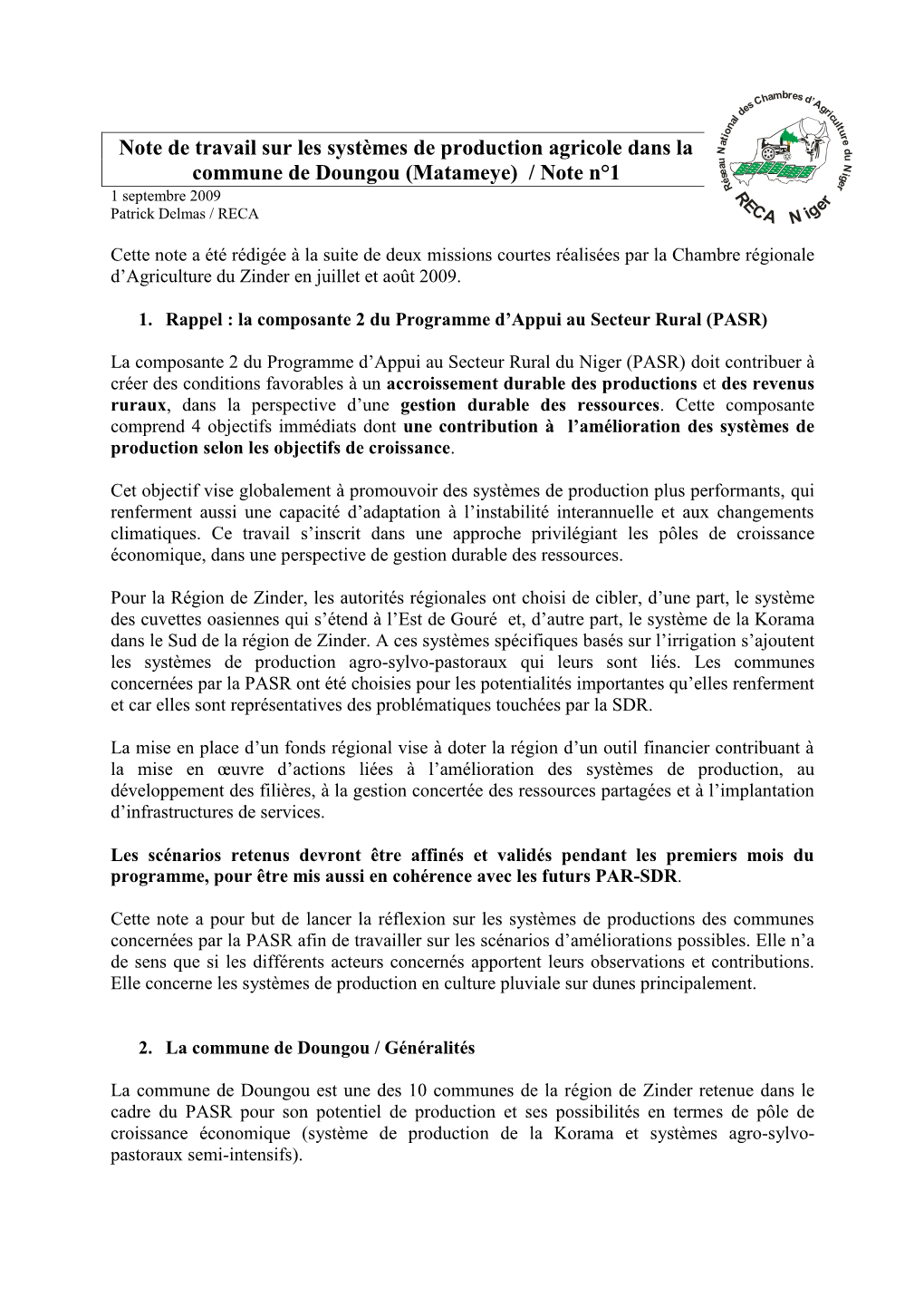 Rapport De Présentation Des Résultats Des Sous Projets