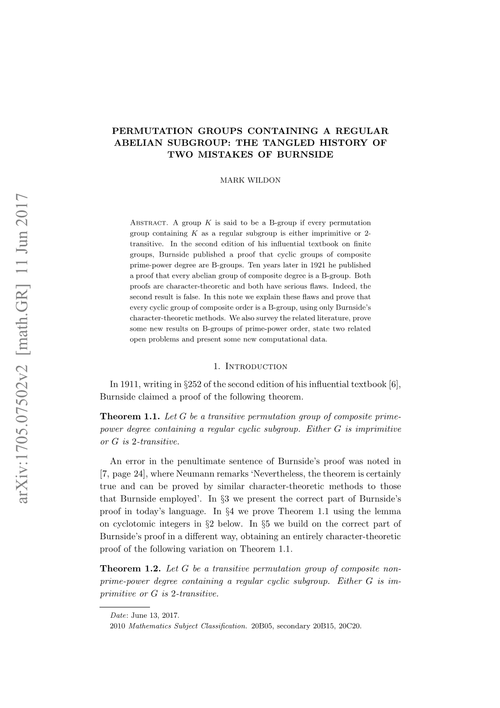 Permutation Groups Containing a Regular Abelian Subgroup: The