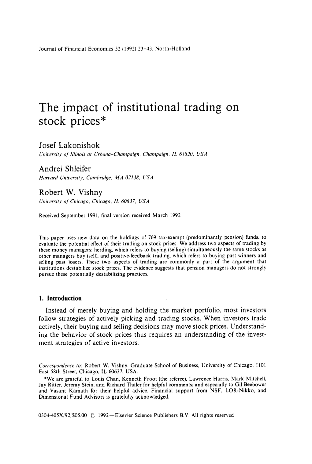 The Impact of Institutional Trading on Stock Prices*