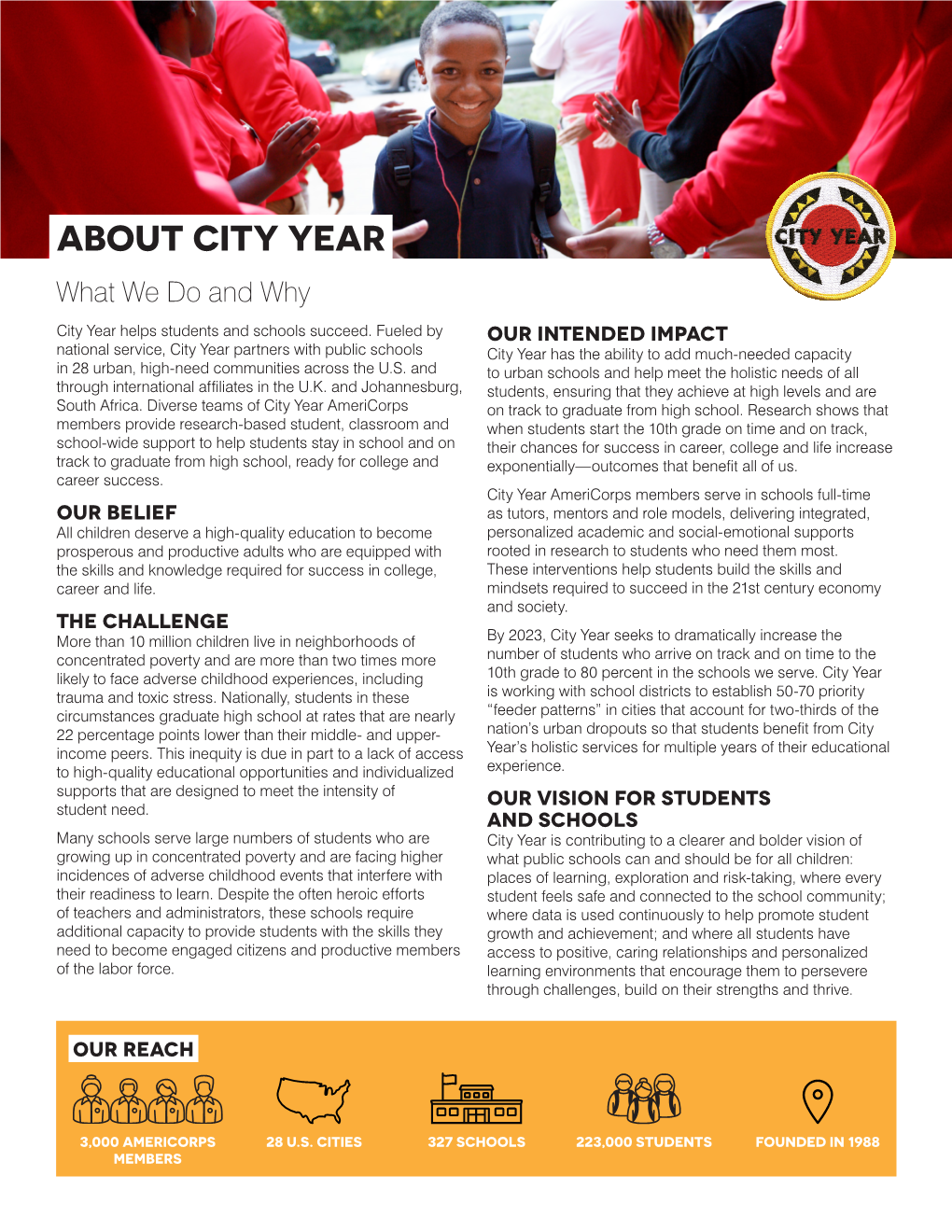 ABOUT CITY YEAR What We Do and Why City Year Helps Students and Schools Succeed