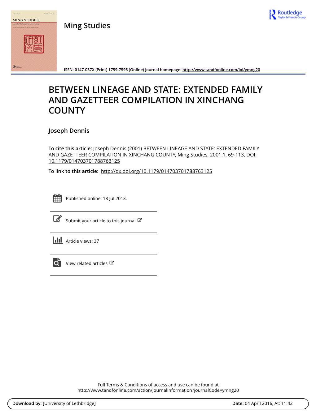 Between Lineage and State: Extended Family and Gazetteer Compilation in Xinchang County