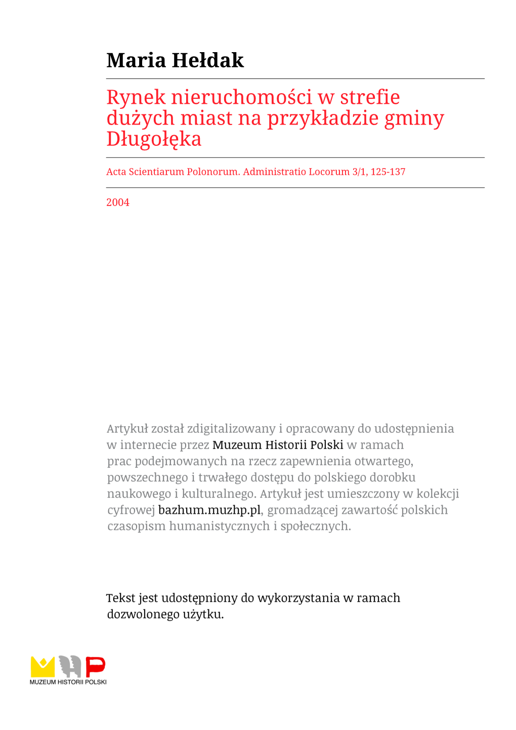 Maria Hełdak Rynek Nieruchomości W Strefie Dużych Miast Na Przykładzie Gminy Długołęka