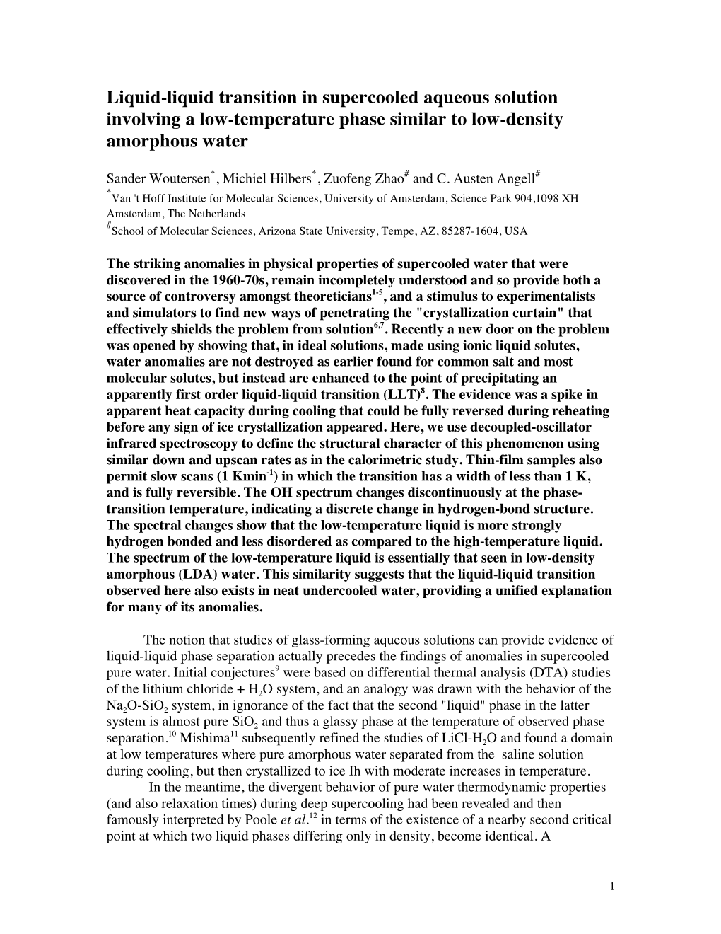 Liquid-Liquid Transition in Supercooled Aqueous Solution Involving a Low-Temperature Phase Similar to Low-Density Amorphous Water