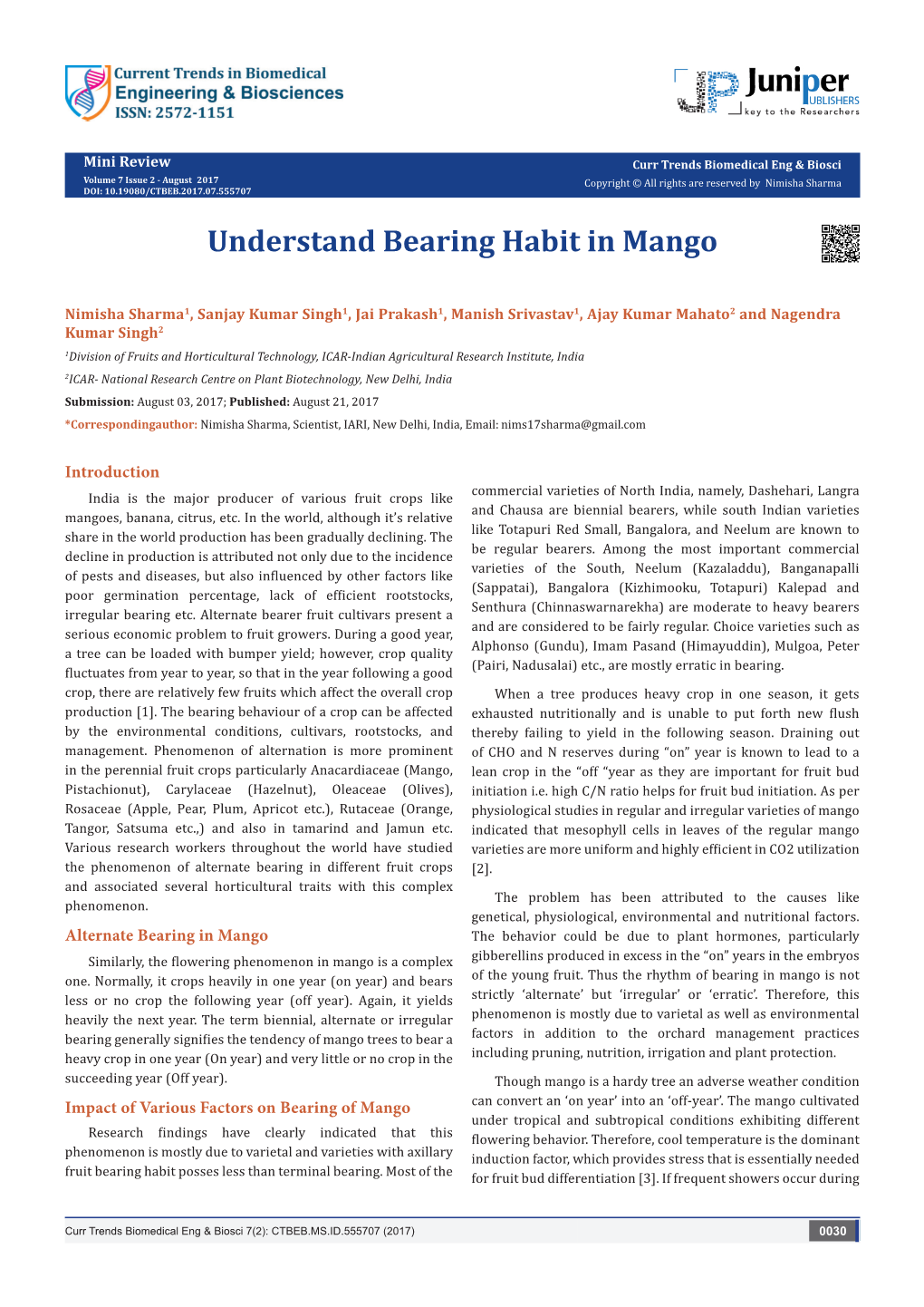Understand Bearing Habit in Mango