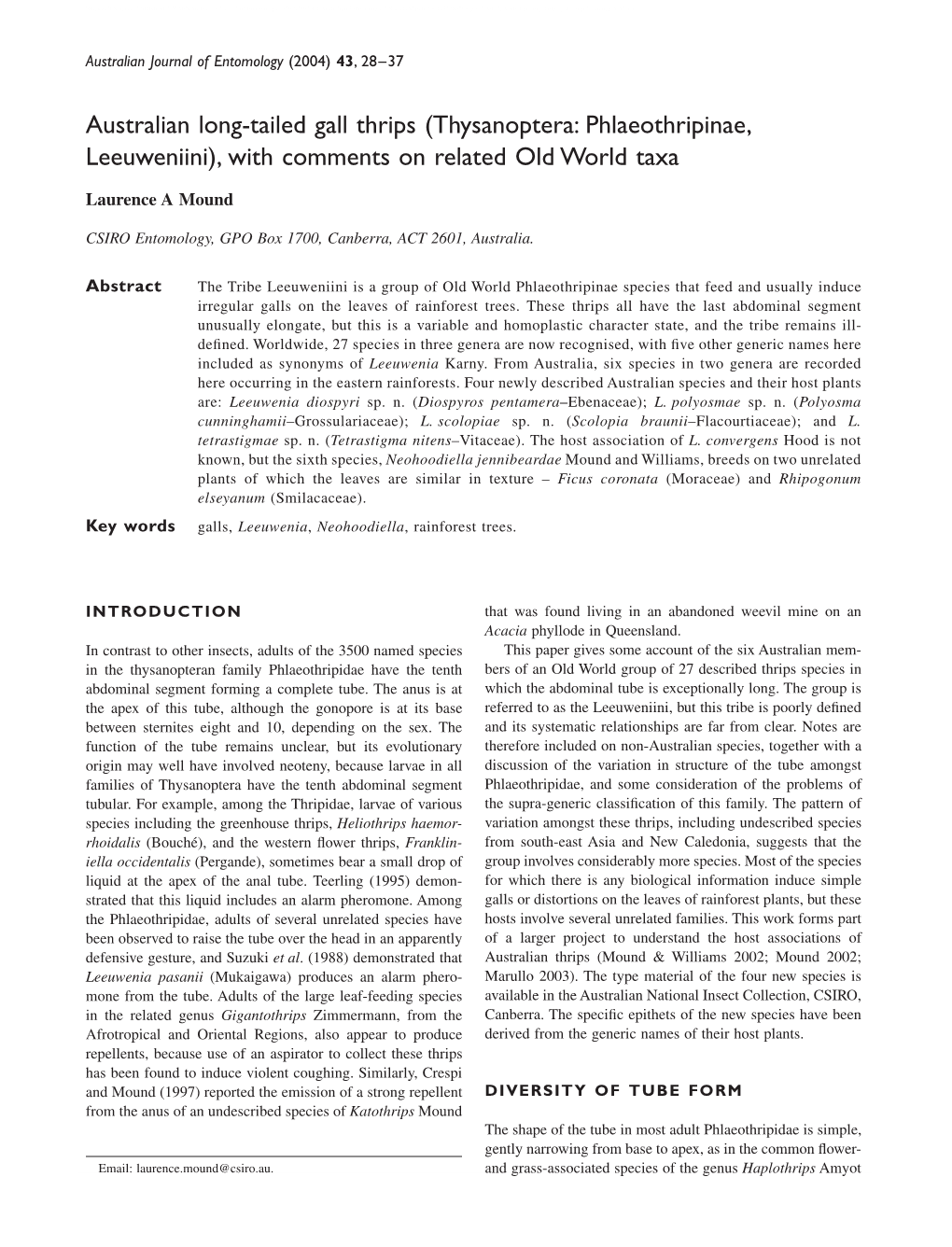 Thysanoptera: Phlaeothripinae, Leeuweniini), with Comments on Related Old World Taxa