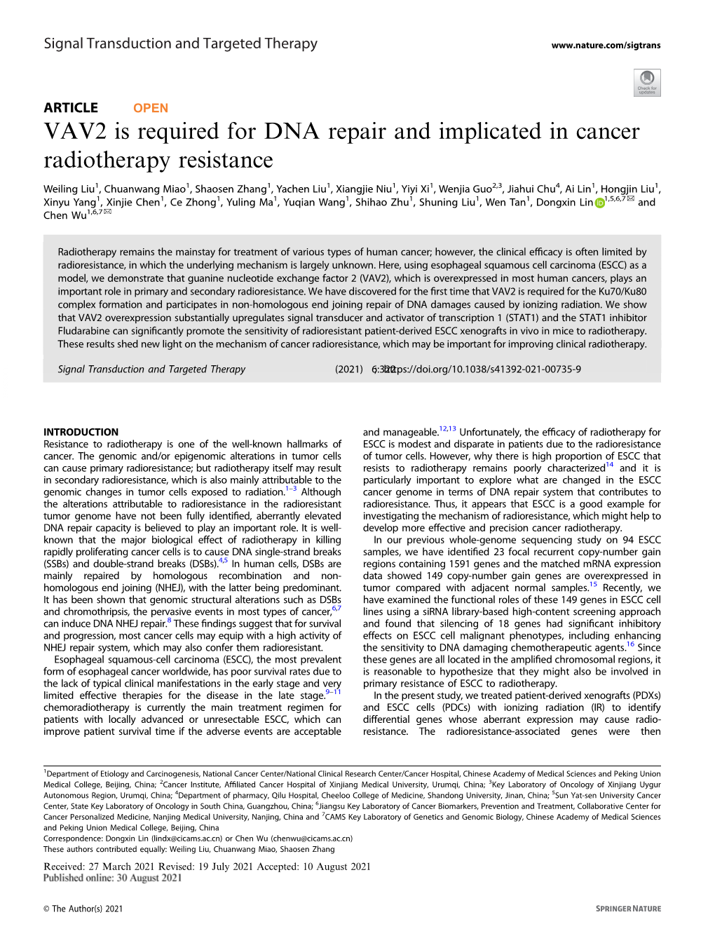 VAV2 Is Required for DNA Repair and Implicated in Cancer Radiotherapy Resistance
