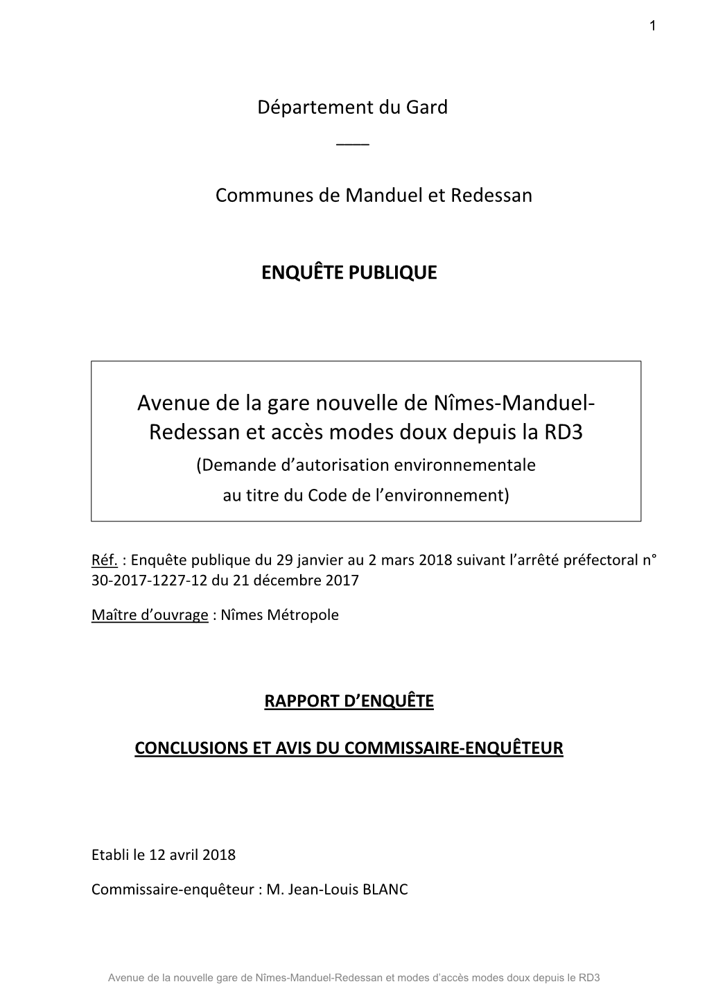 Redessan Et Accès Modes Doux Depuis La RD3 (Demande D’Autorisation Environnementale Au Titre Du Code De L’Environnement)