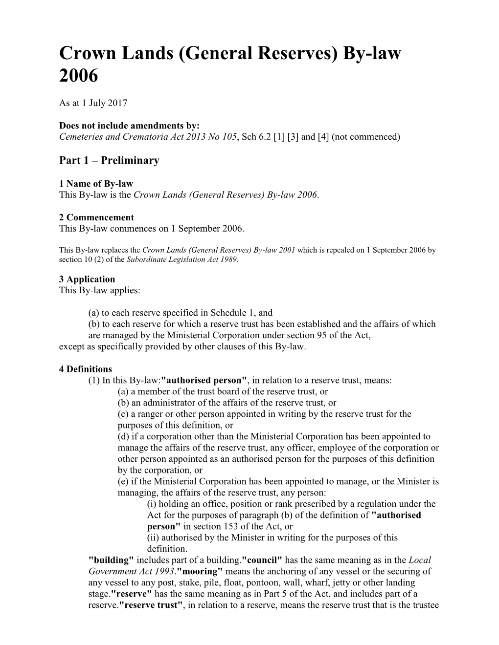 Crown Lands (General Reserves) By-Law 2006