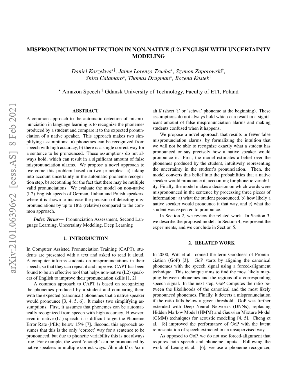 Arxiv:2101.06396V2 [Eess.AS] 8 Feb 2021 Found to Be an Effective Tool That Helps Non-Native (L2) Speak- Technique