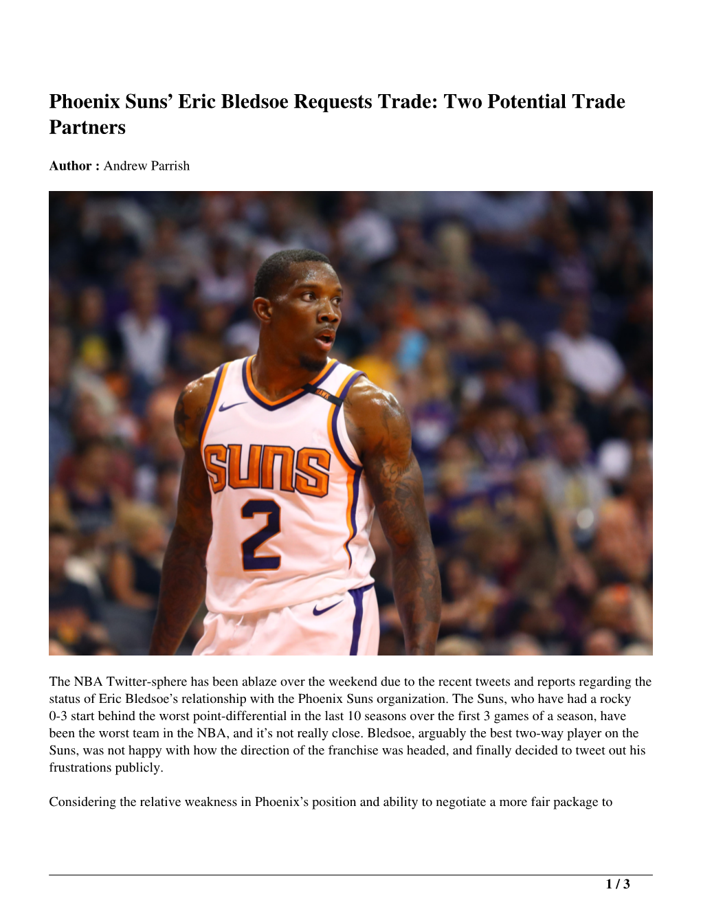 Phoenix Suns' Eric Bledsoe Requests Trade: Two Potential Trade