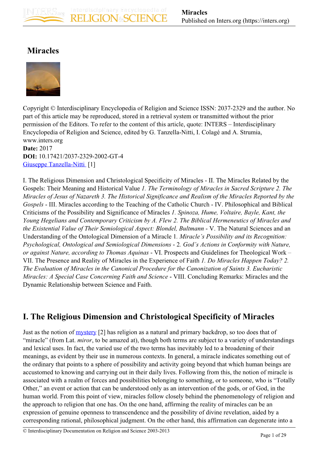 Miracles Published on Inters.Org (