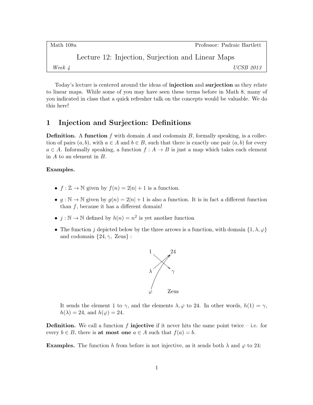 Injection, Surjection, and Linear Maps