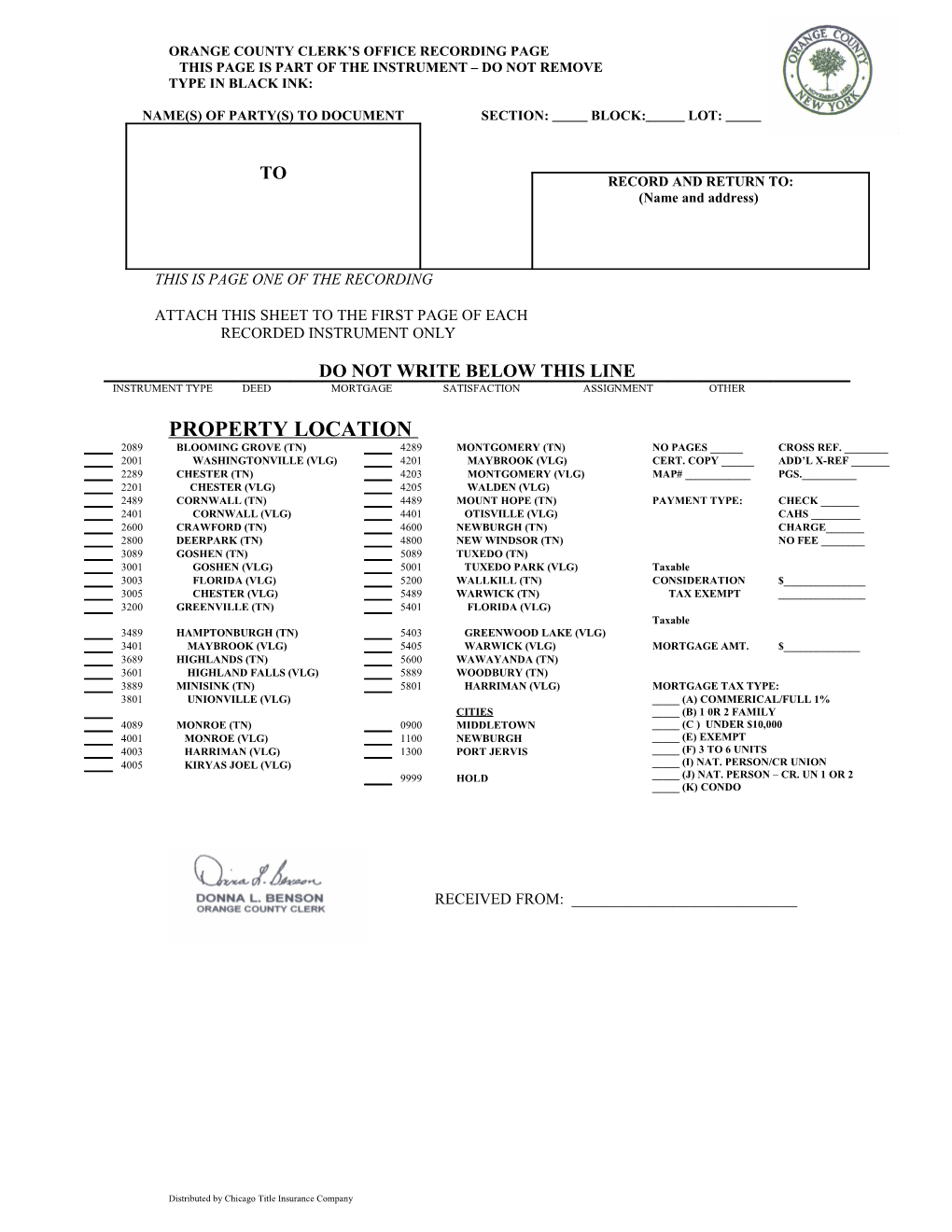 Putnam County Recording Page