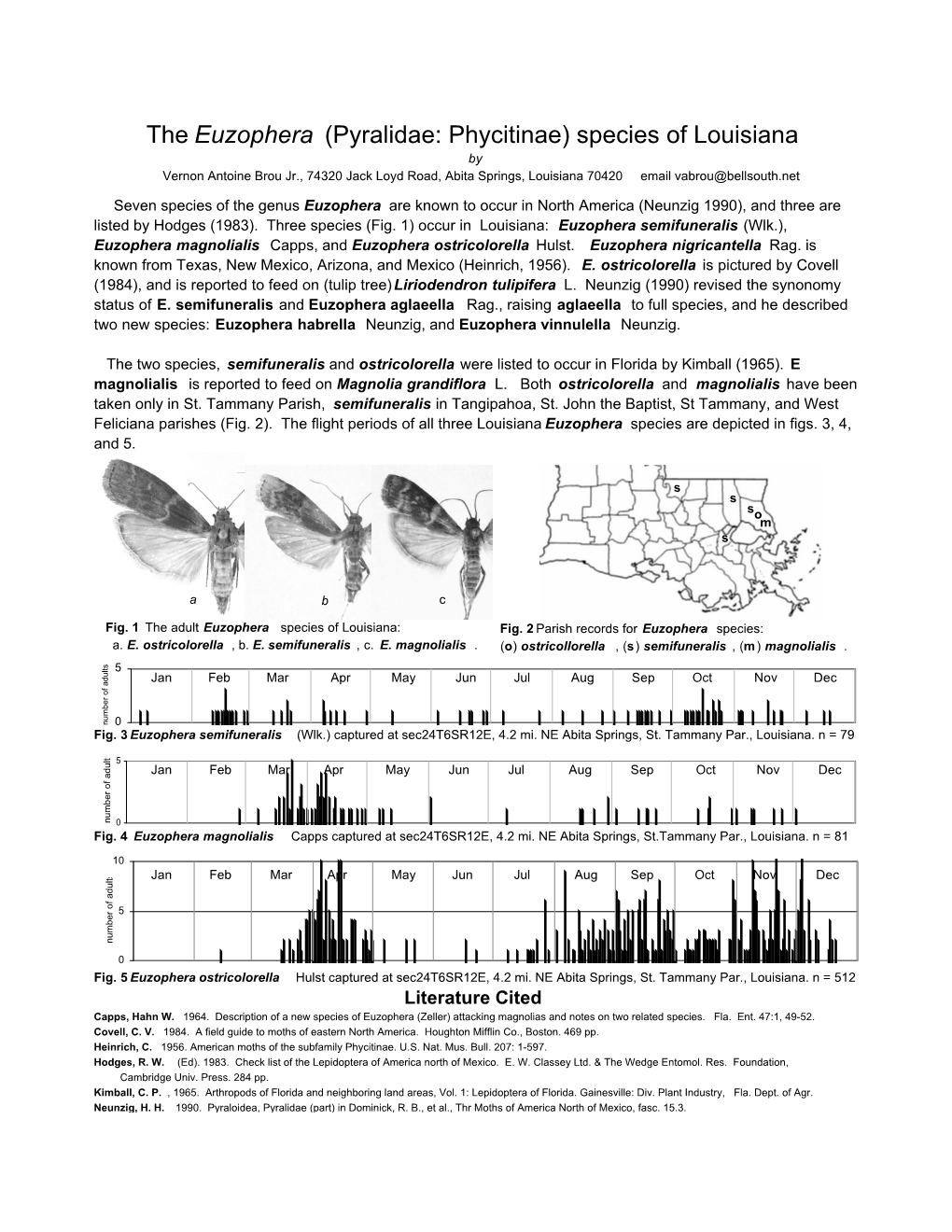 The Euzophera (Pyralidae: Phycitinae) Species of Louisiana by Vernon Antoine Brou Jr., 74320 Jack Loyd Road, Abita Springs, Louisiana 70420 Email Vabrou@Bellsouth.Net