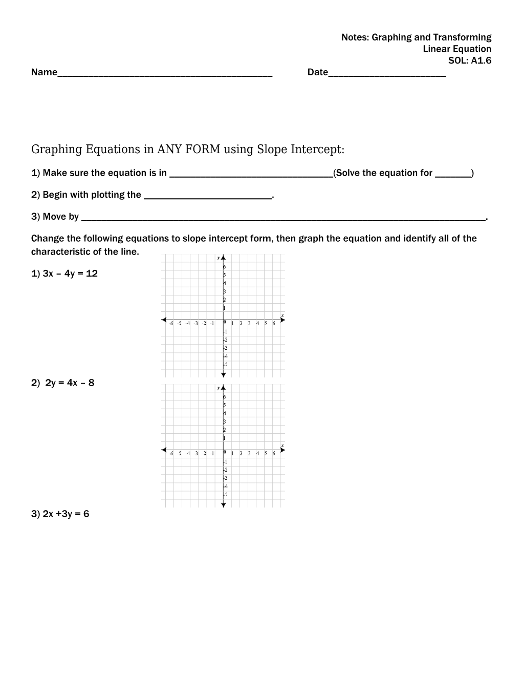 Notes: Graphing and Transforming